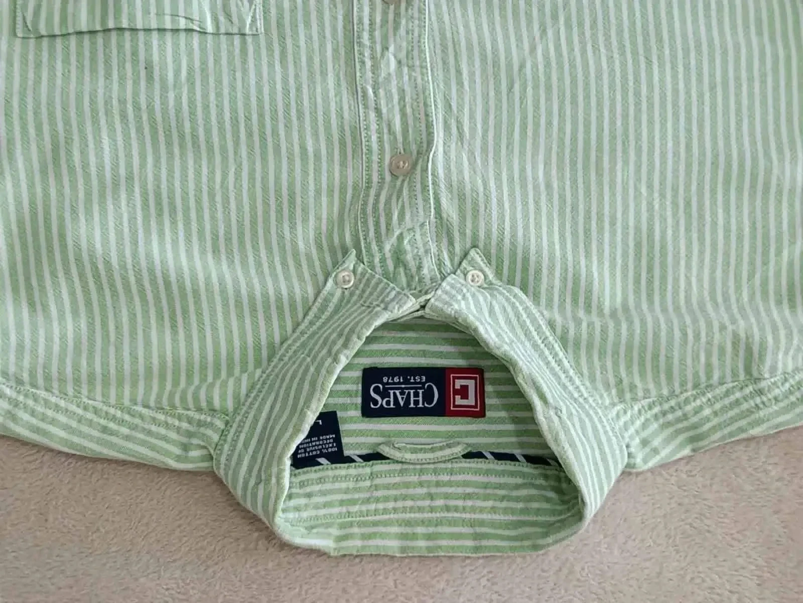 Camisa Chaps verde rayas blancas Logo bordado Talla L – photo 5